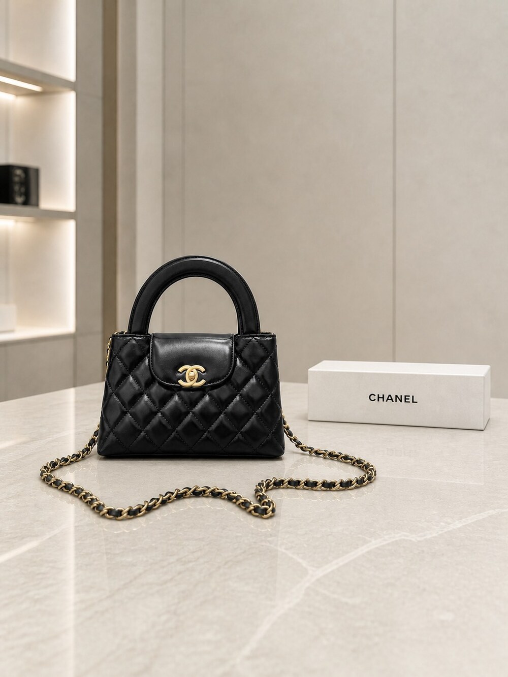 Chanel Black Quilted Lambskin Top Handle Handbag | Mini Classic